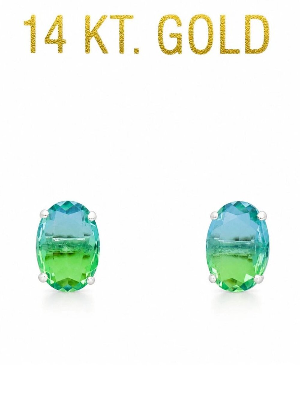 Genuine 1.82 Cts Green Fluorite Stud Earrings 14k Gold